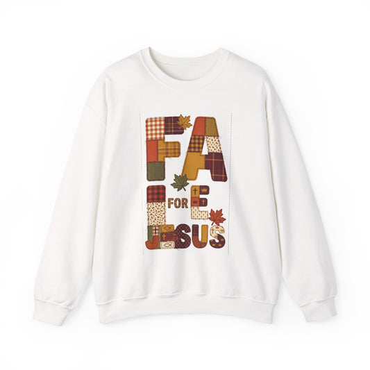 Fall Patchwork "Fae for Jesus" Crewneck Sweatshirt | Thanksgiving Harvest
