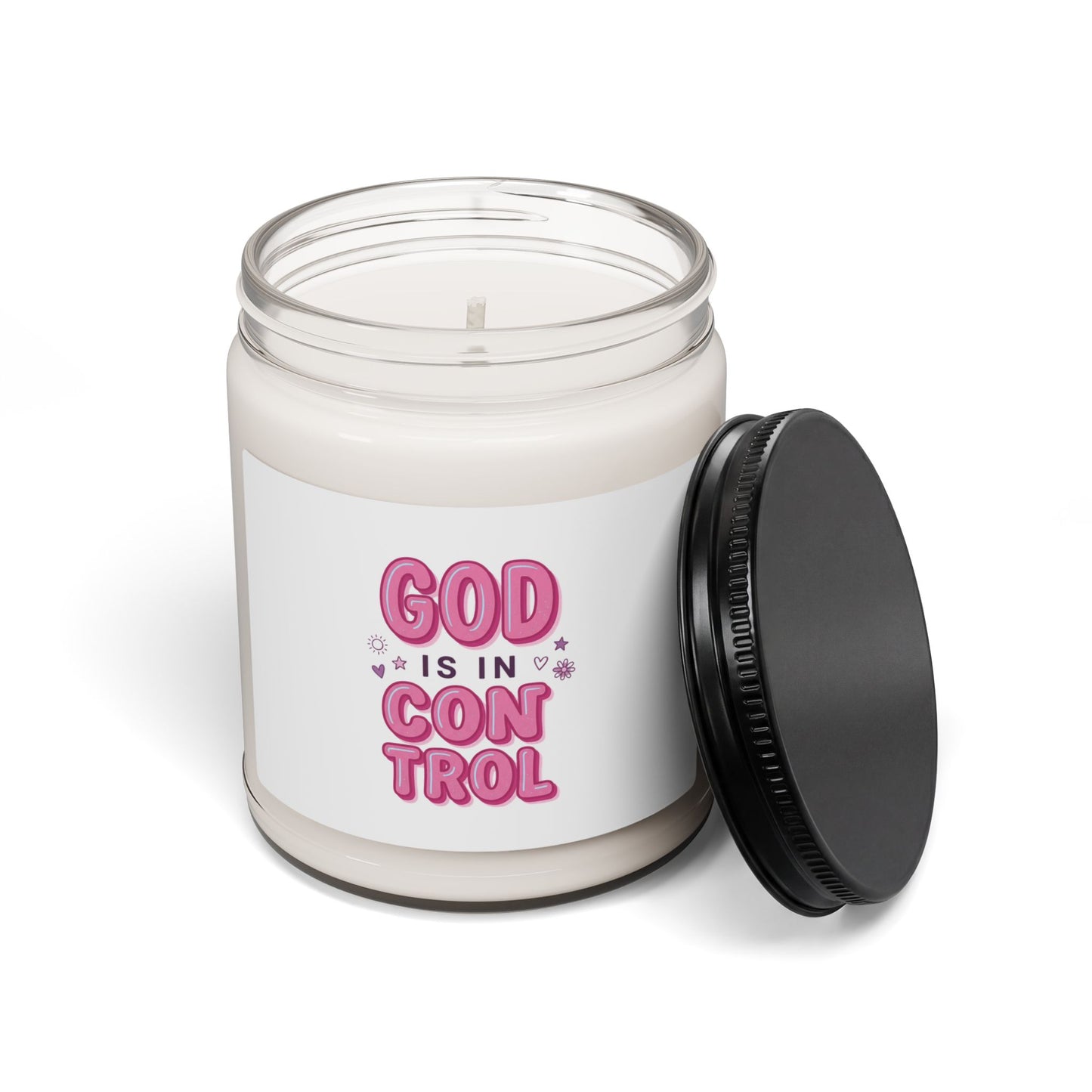 God Is In Control Candle | Scented Soy Christian Faith Candle, Pink Rainbow Typography