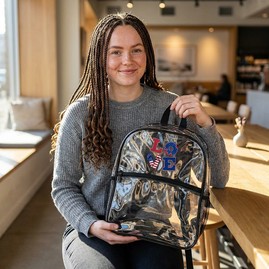 Clear Backpack — 'LOVE' Americana Clear School Bag