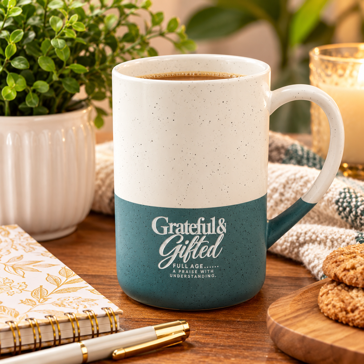 Speckled Ceramic Mug — "Gracefully Gifted" Engraved 13oz Inspirational Coffee Cup