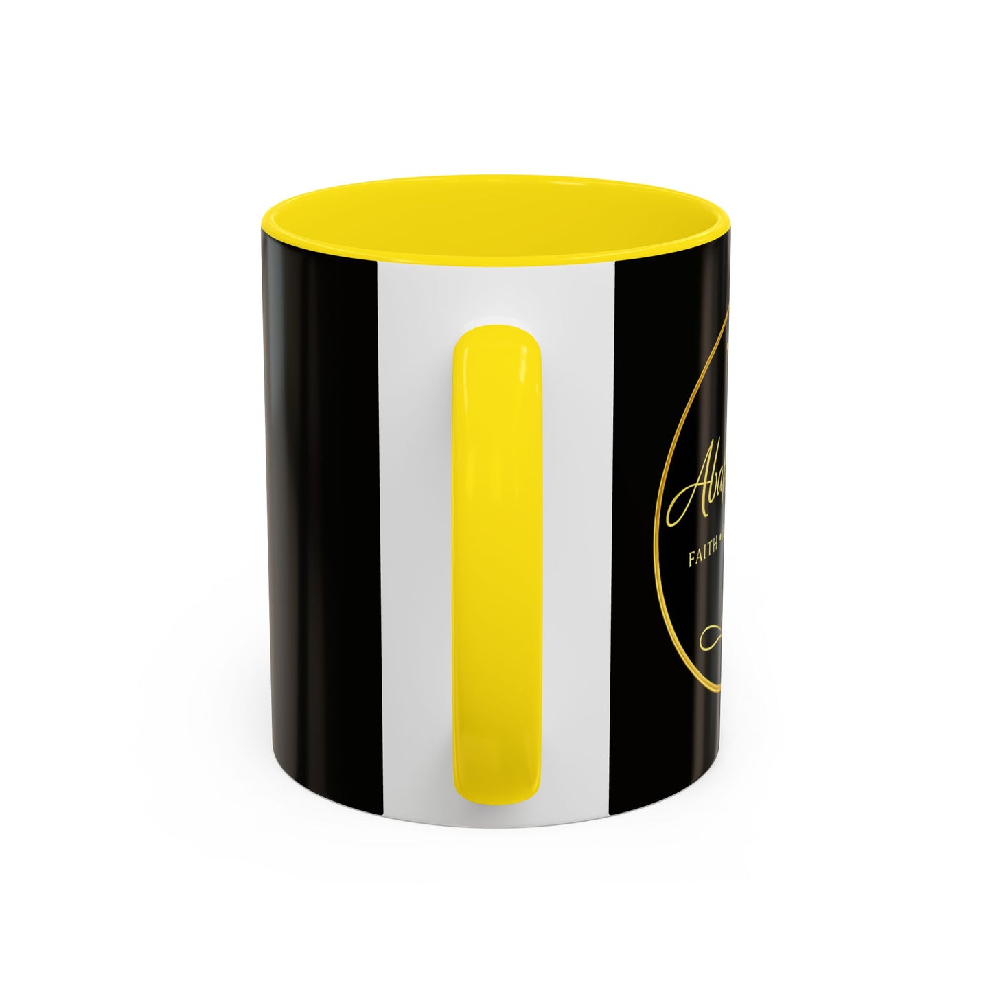 Black Accent Coffee Mug — "Abafamilystore: Faith • Family • Purpose" Gold Logo