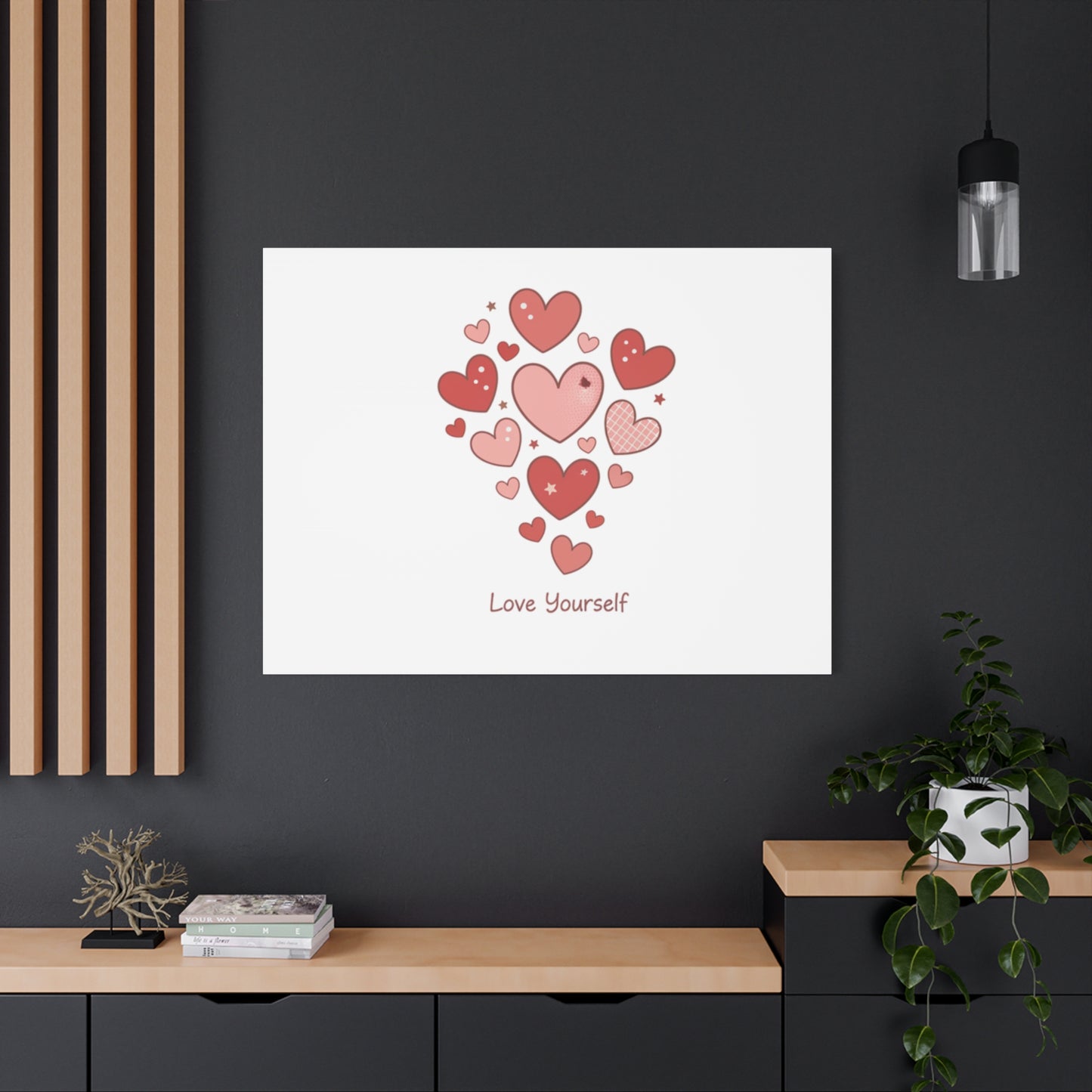 Love Yourself Canvas Wall Art — Watercolor Hearts Inspirational Home Decor