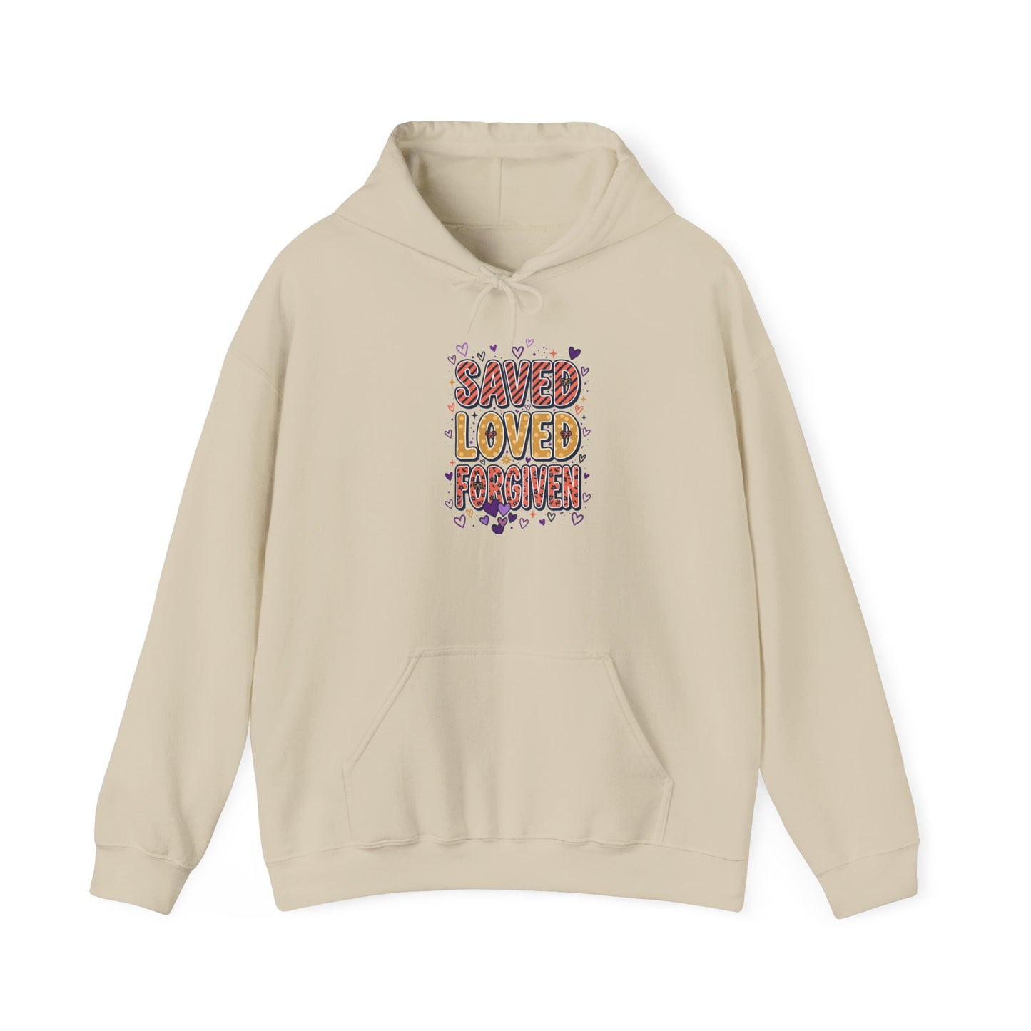 Saved Loved Praised hoodie | Christian rainbow scripture design
