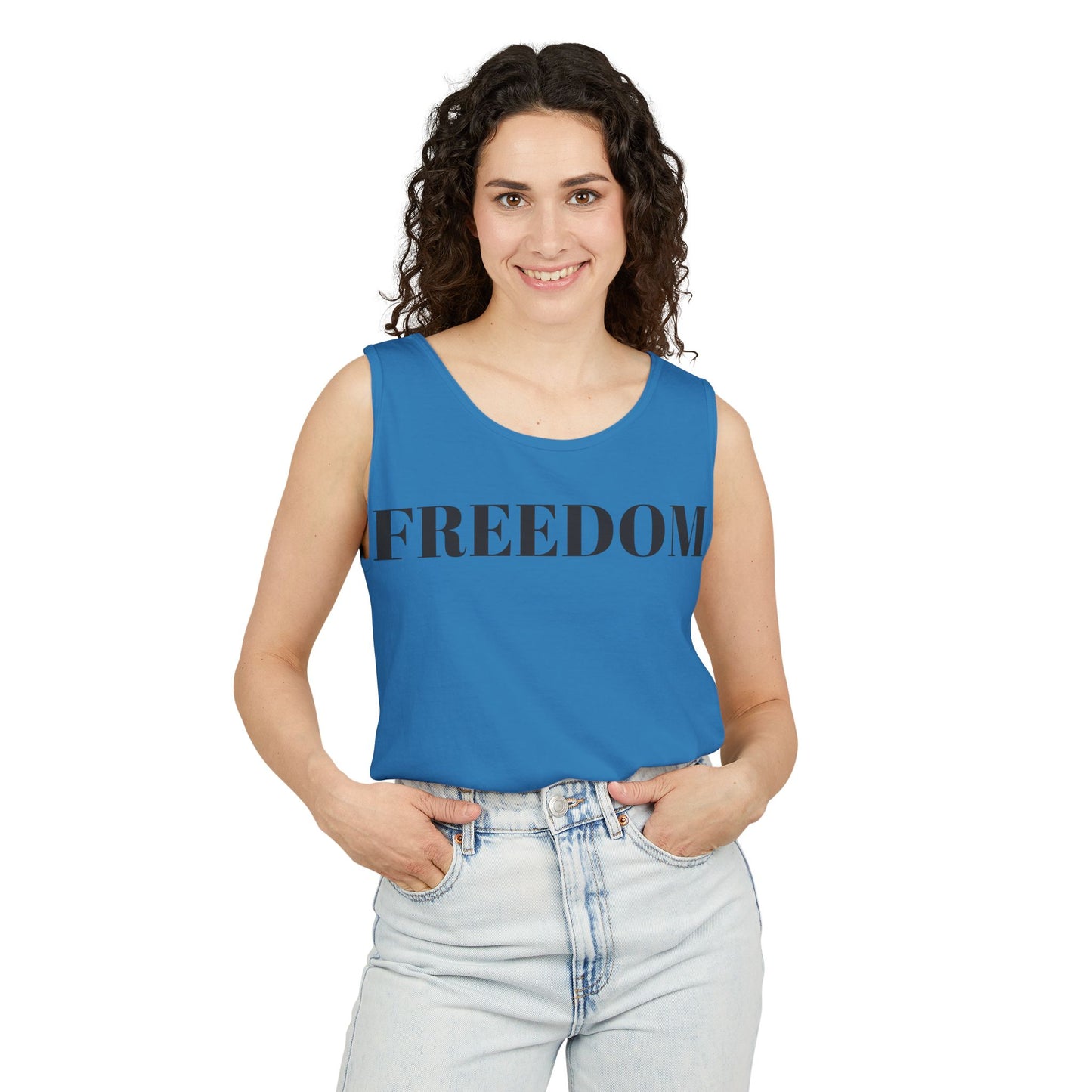 Freedom Unisex Garment-Dyed Tank Top - Comfortable Summer Wear, Casual Lounge, Outdoor Fitness, Inspirational Gift, Vacation Apparel