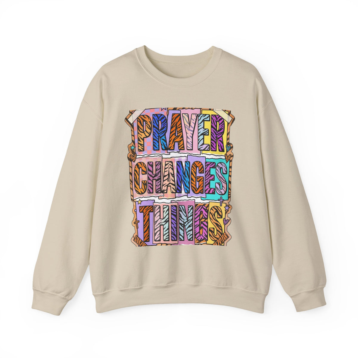 Prayer Changes Things Sweatshirt | Christian rainbow scripture, mixed-font faith