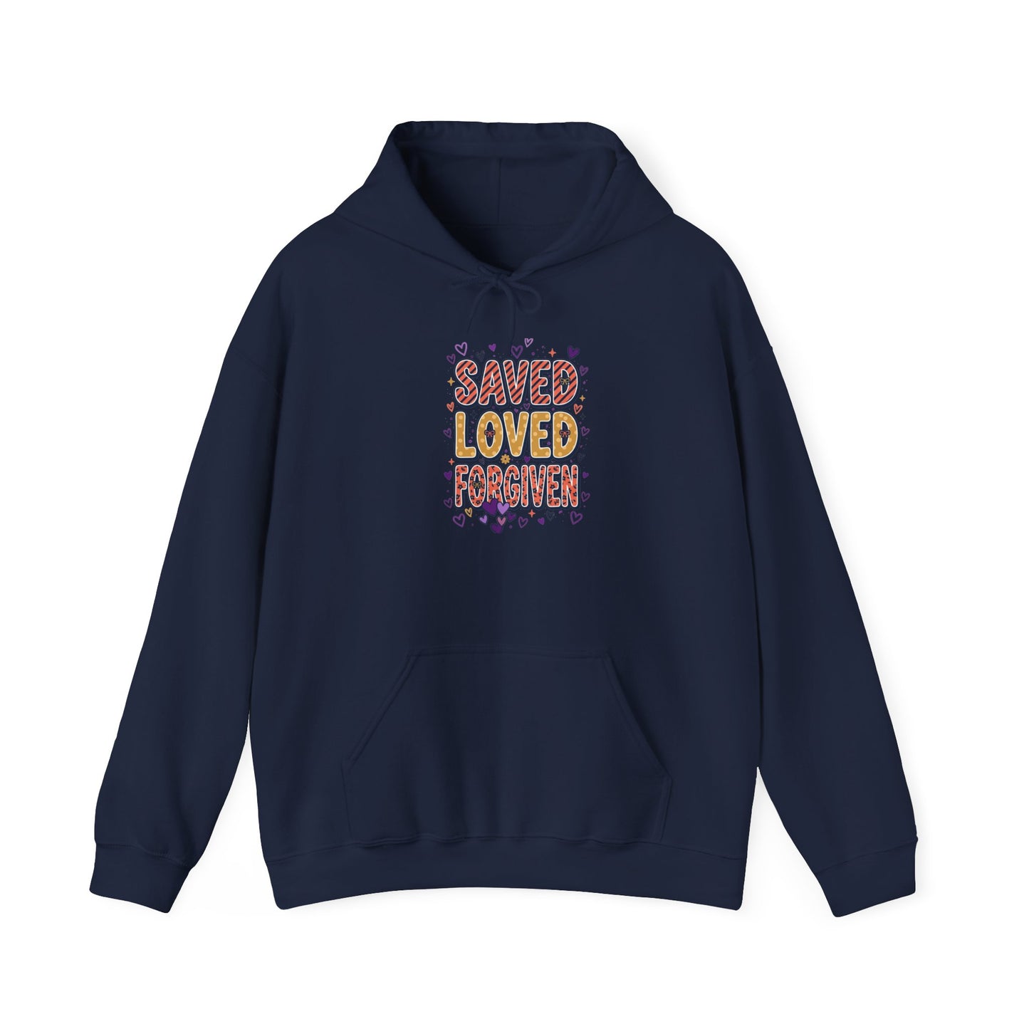 Saved Loved Praised hoodie | Christian rainbow scripture design