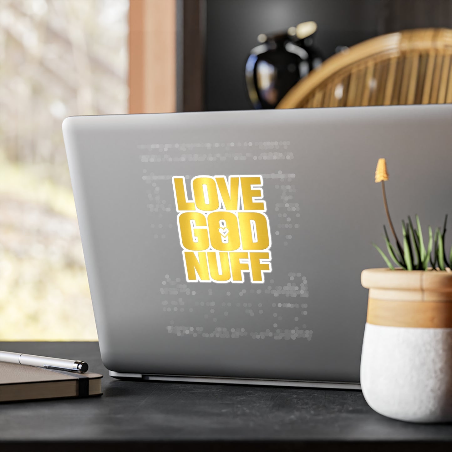 Love God Nuff Gold Vinyl Sticker — Religious Inspirational Kiss-Cut Decal