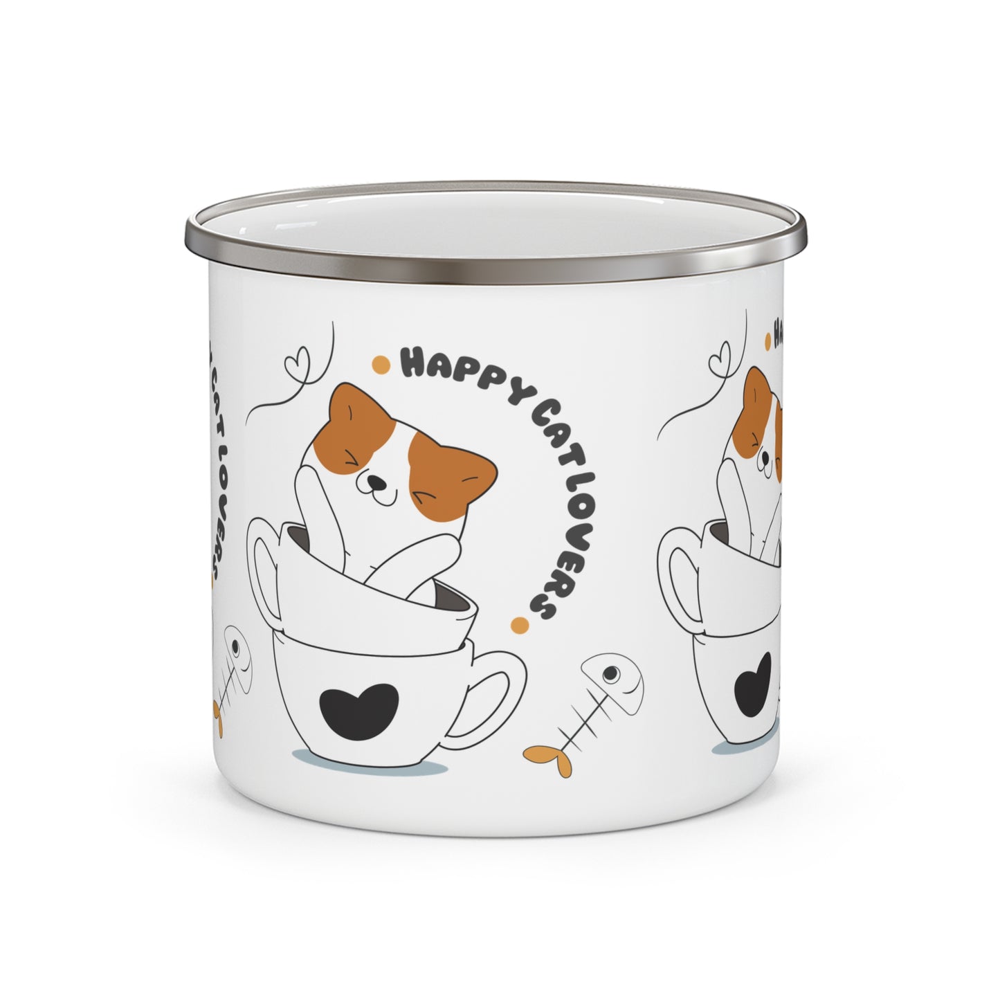 Happy Cat Lovers Enamel Camping Mug, Cute Cat Mug, Outdoor Adventure Coffee Cup, Cat Lover Gift, Funny Camping Mug, Pet Parent Accessories