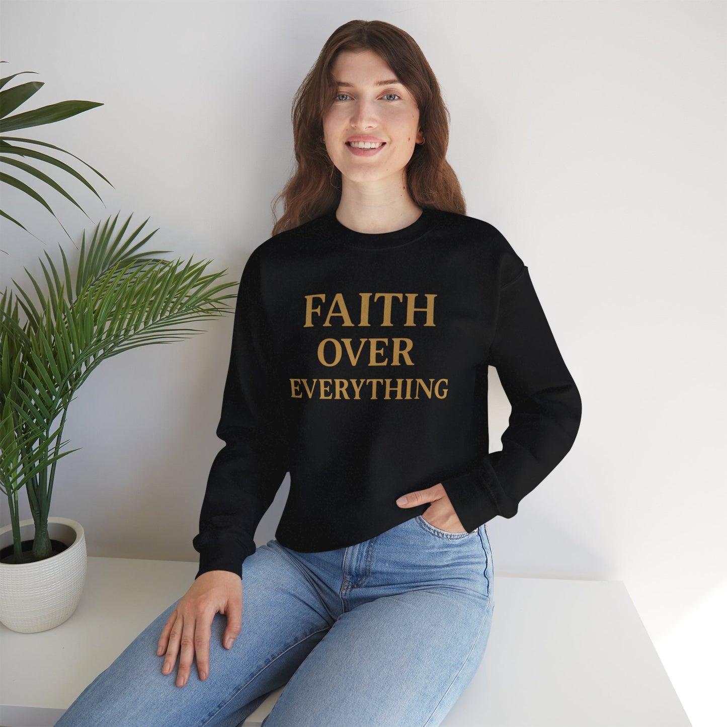Faith Over Everything Crewneck Sweatshirt – Inspirational Christian Pullover