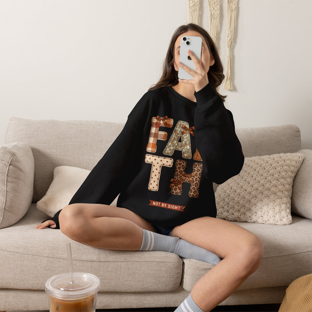 Faith Fall Crewneck Sweatshirt | Christian Autumn, Leaves & Plaid