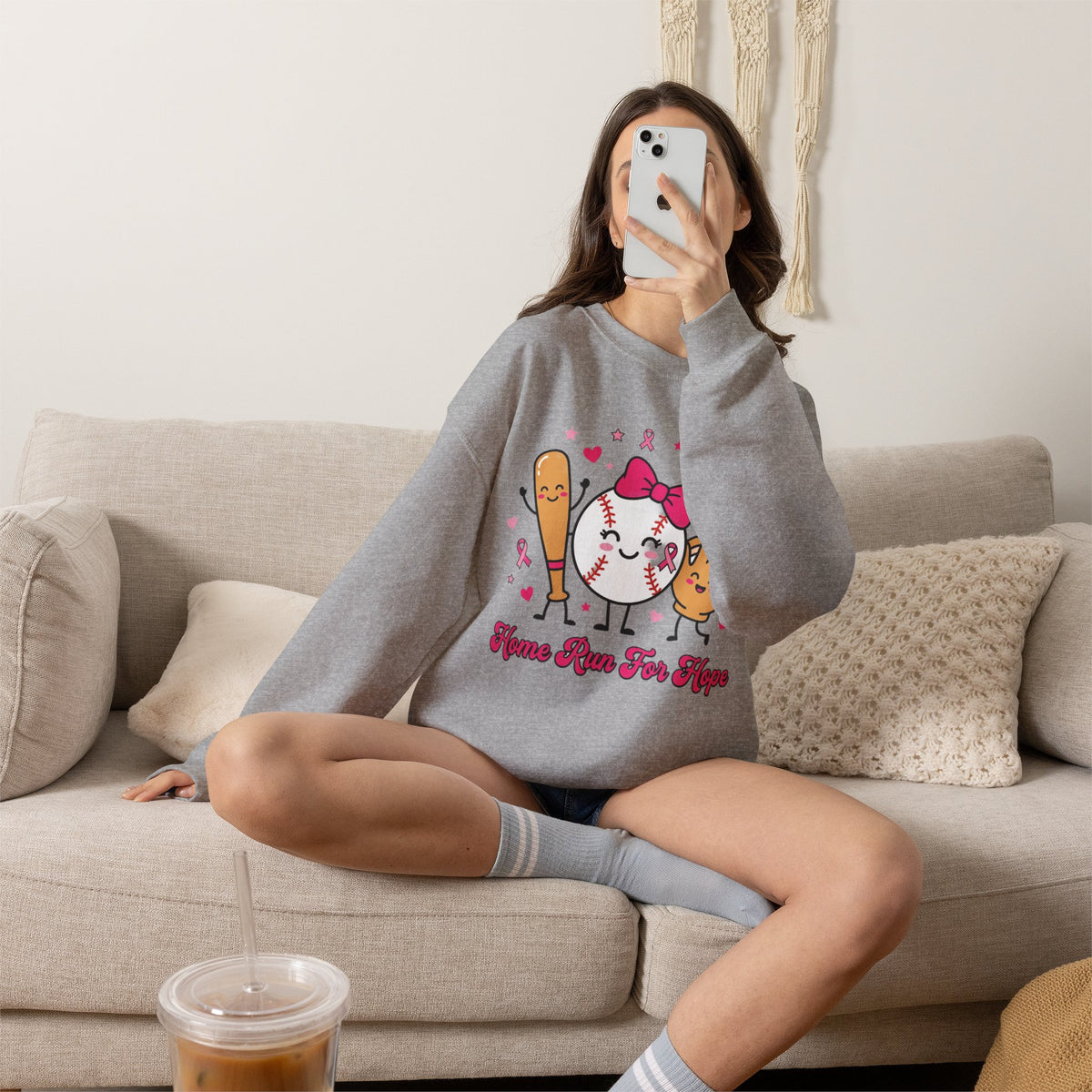 Softball Ribbon Team Support Sweatshirt | Breast Cancer Awareness