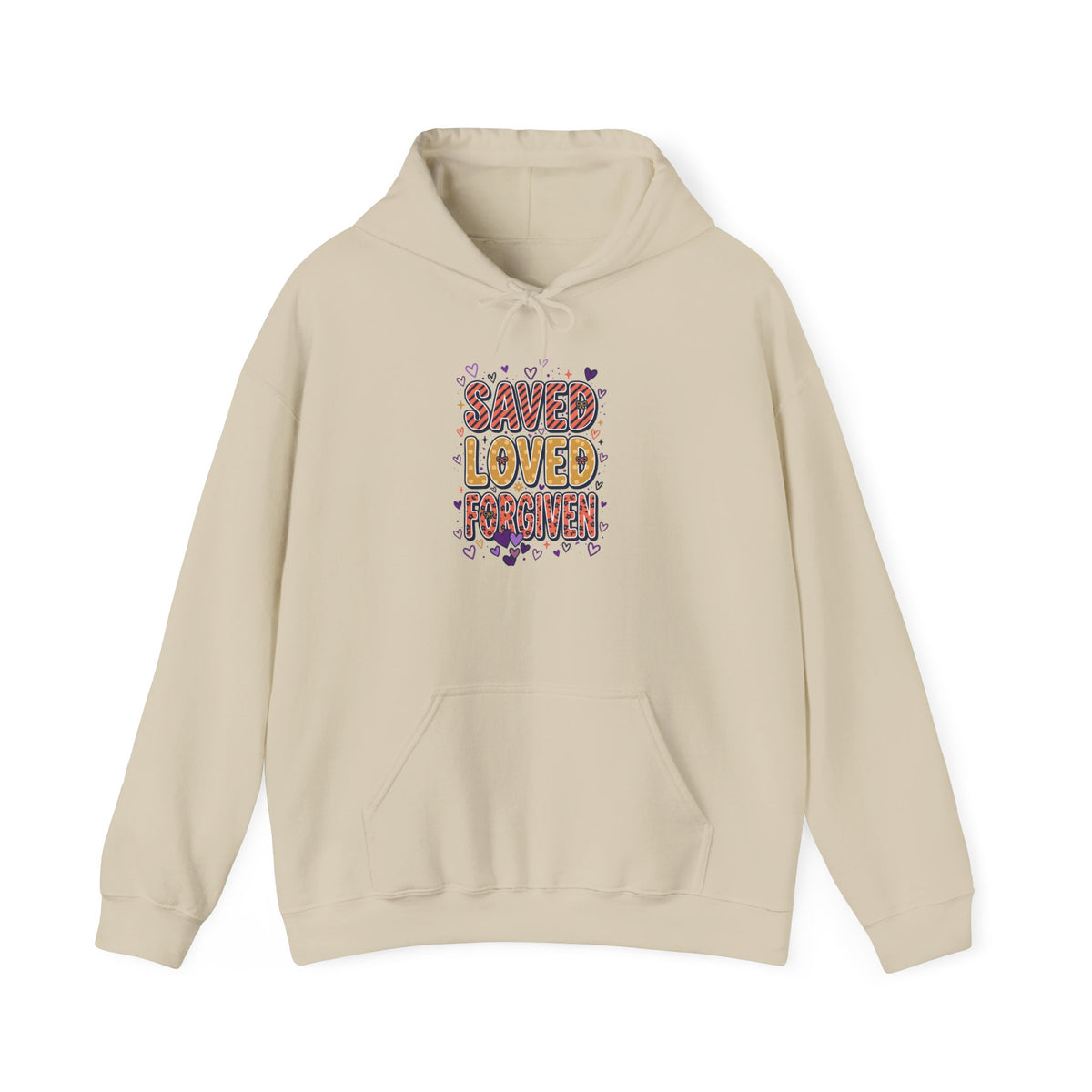Saved Loved Praised hoodie | Christian rainbow scripture design