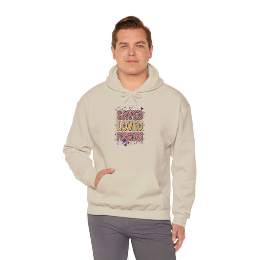 Saved Loved Praised hoodie | Christian rainbow scripture design