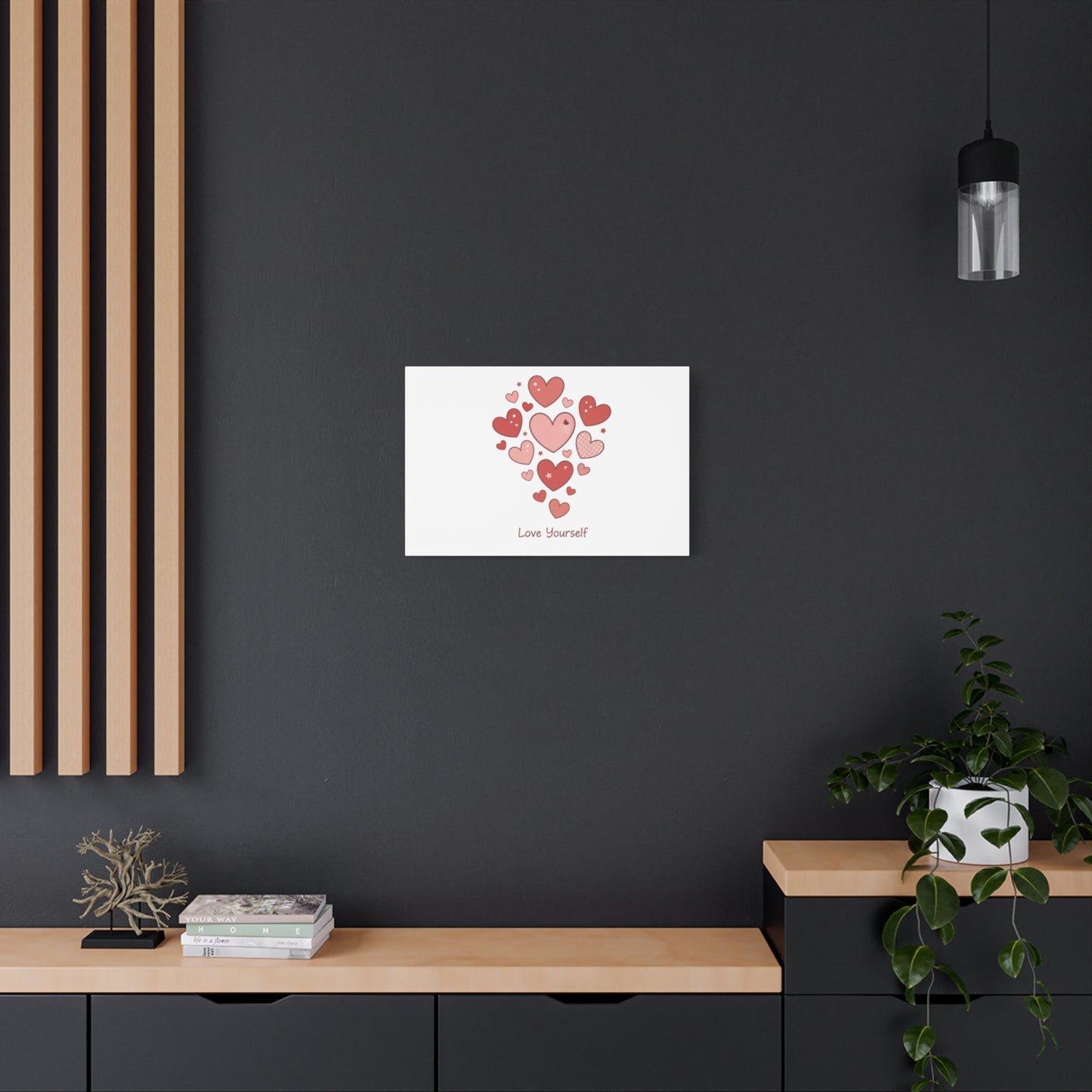 Love Yourself Canvas Wall Art — Watercolor Hearts Inspirational Home Decor