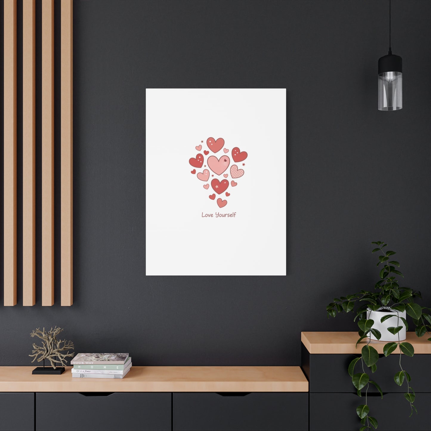 Love Yourself Canvas Wall Art — Watercolor Hearts Inspirational Home Decor