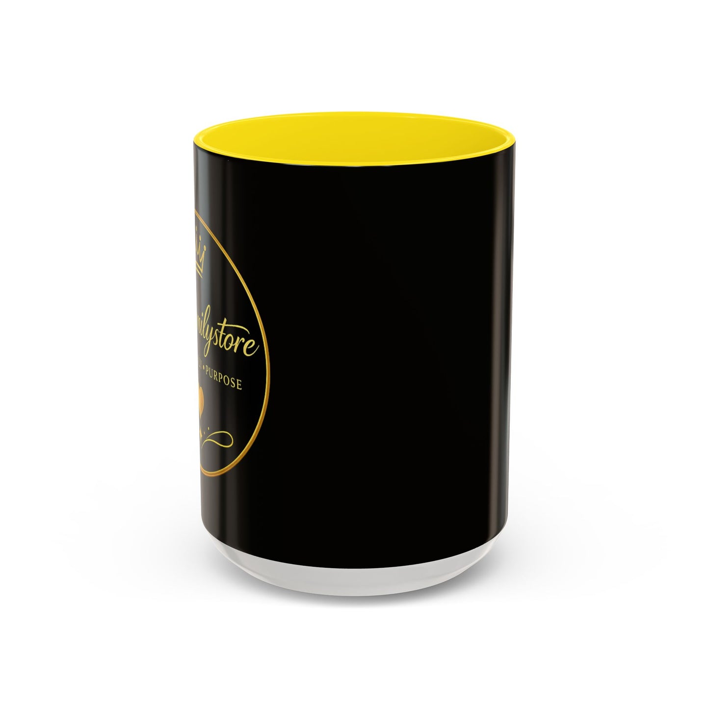 Black Accent Coffee Mug — "Abafamilystore: Faith • Family • Purpose" Gold Logo