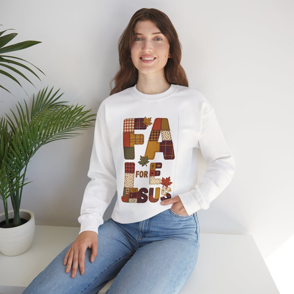Fall Patchwork "Fae for Jesus" Crewneck Sweatshirt | Thanksgiving Harvest