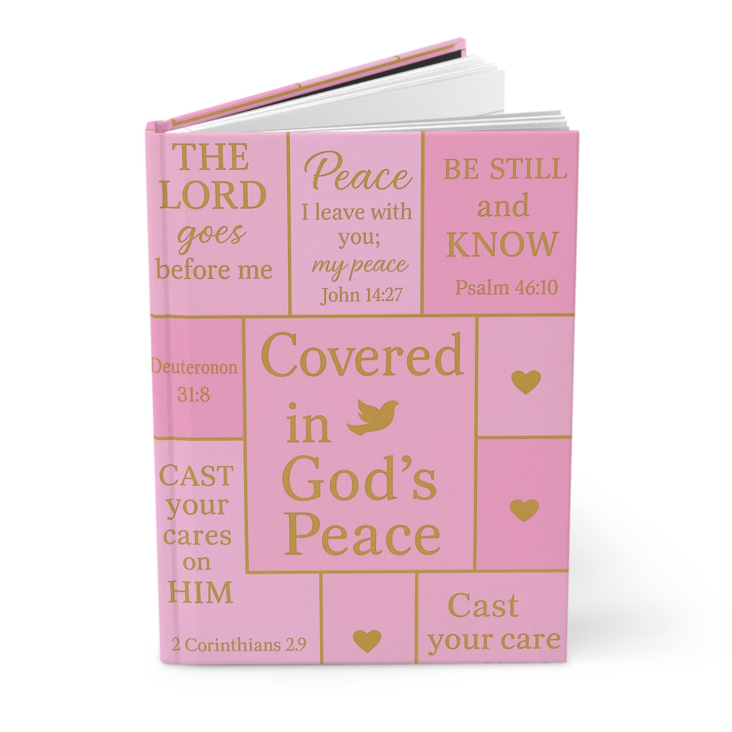 Covered in God’s Peace Hardcover Journal — Pink Bible Verse Prayer Notebook (Be Still, Cast Your Cares)