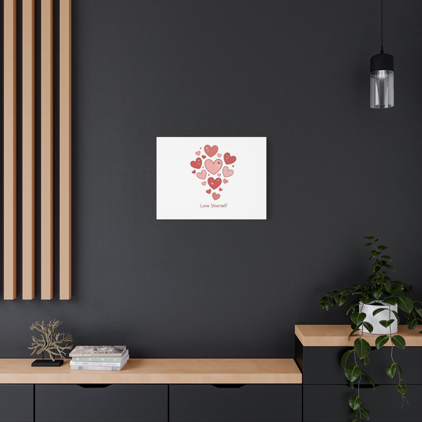 Love Yourself Canvas Wall Art — Watercolor Hearts Inspirational Home Decor