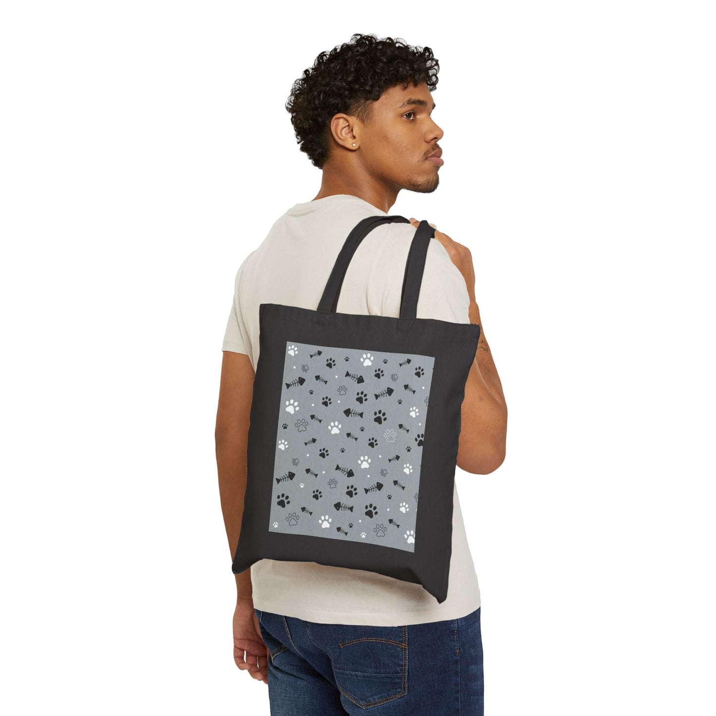 Fish Bone Cotton Canvas Tote Bag, Everyday where Tote Bag