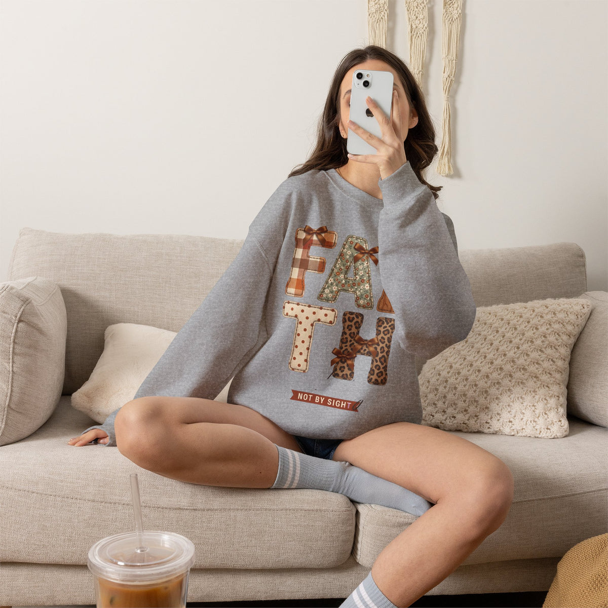 Faith Fall Crewneck Sweatshirt | Christian Autumn, Leaves & Plaid
