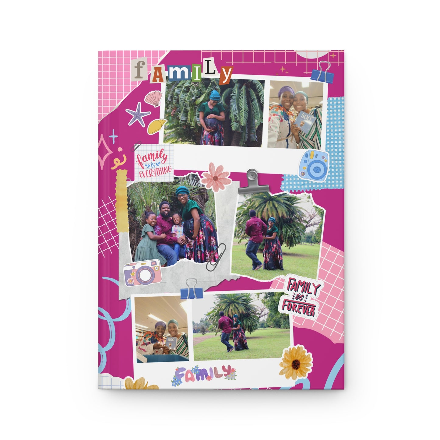 Family Photo Collage Hardcover Journal — Pink Scrapbook Style "Family Forever" Notebook