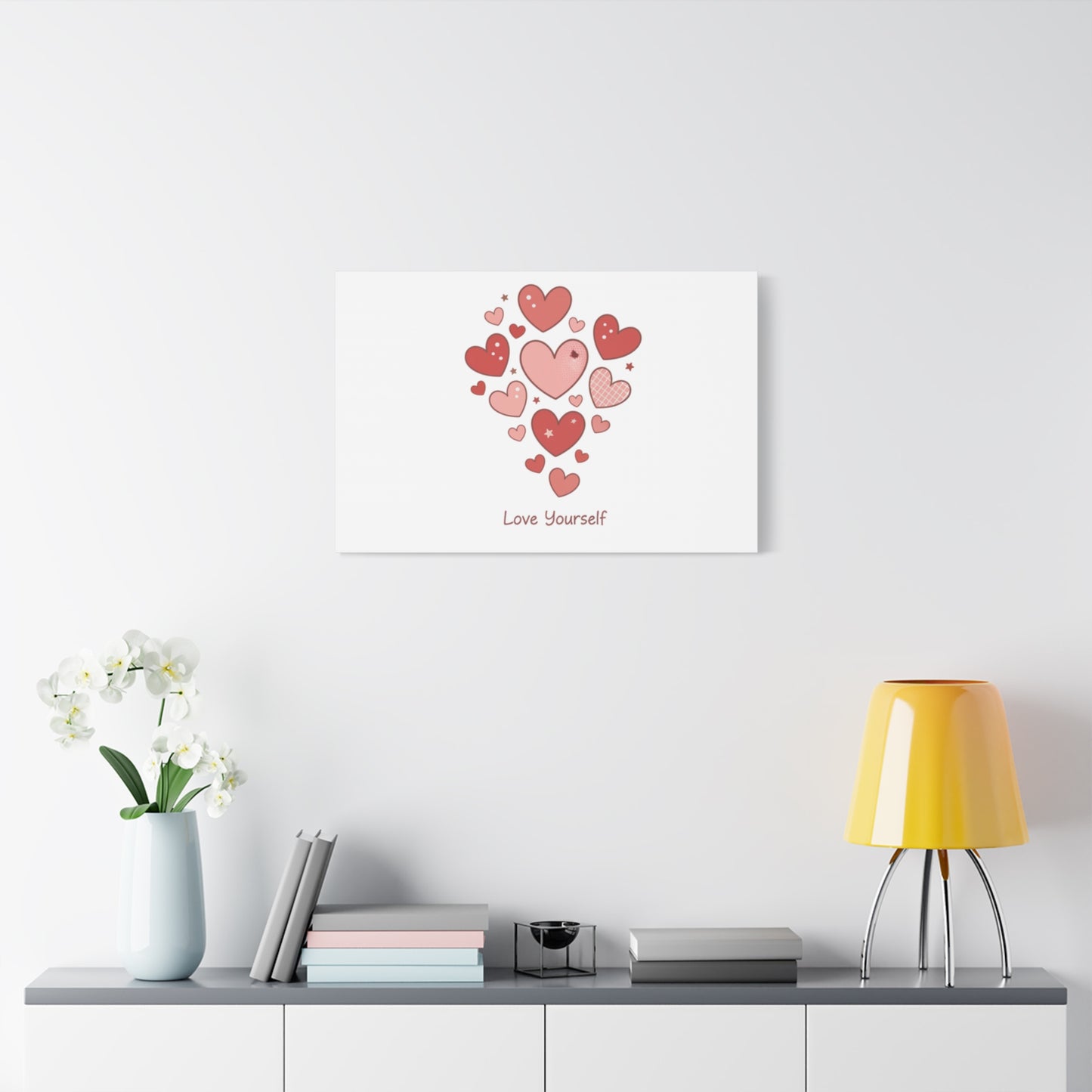 Love Yourself Canvas Wall Art — Watercolor Hearts Inspirational Home Decor