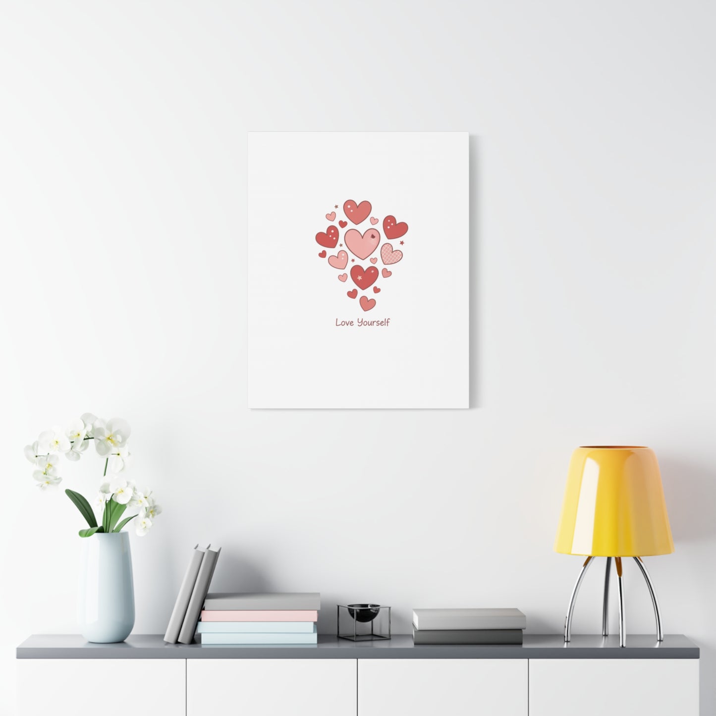 Love Yourself Canvas Wall Art — Watercolor Hearts Inspirational Home Decor