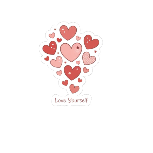 Love Yourself Sticker — Watercolor Hearts Inspirational Decal for Laptops, Water Bottles & Journals