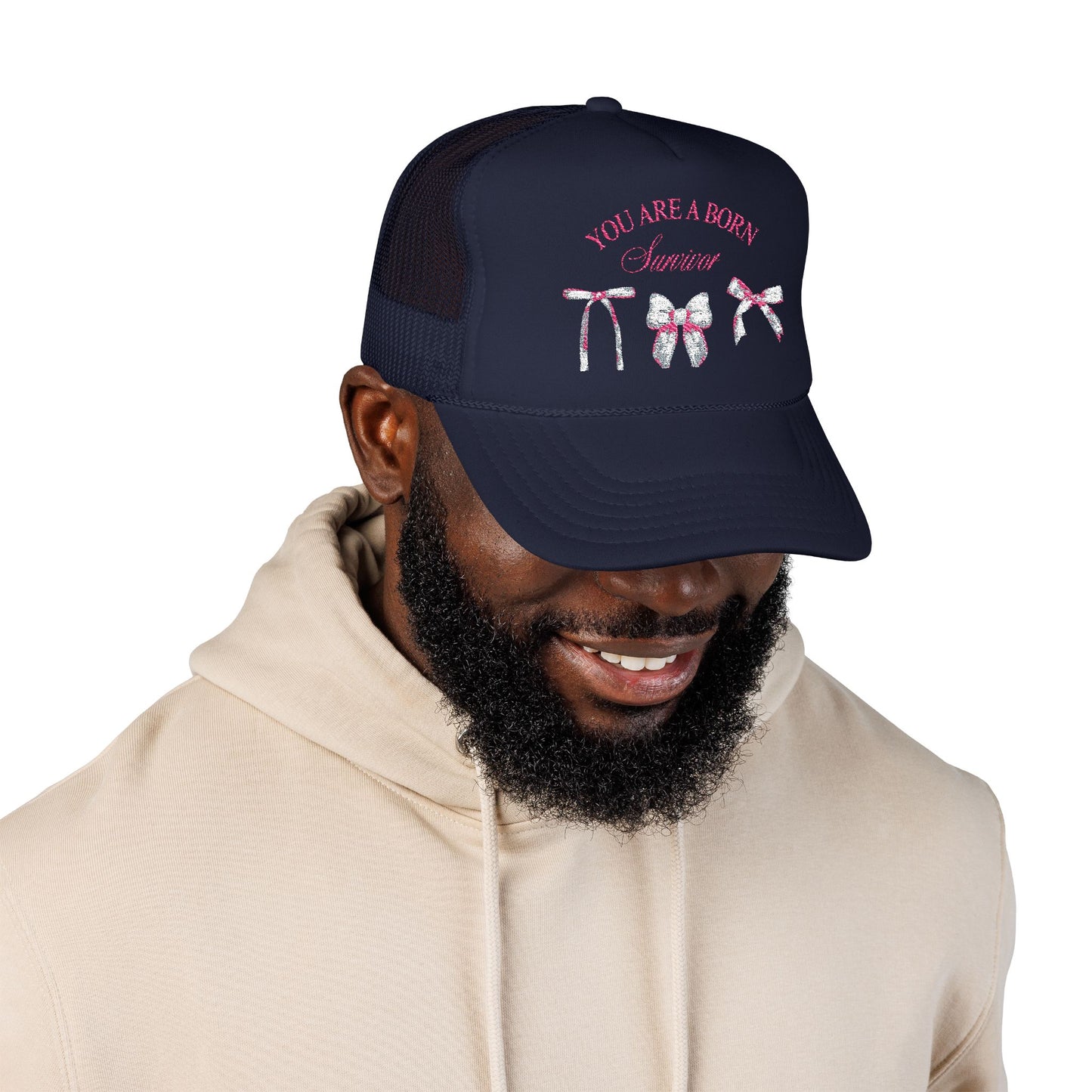Embroidered Survival Trucker Hat - Inspirational, Unique Gift, Casual Wear, Cancer Awareness, Everyday Style