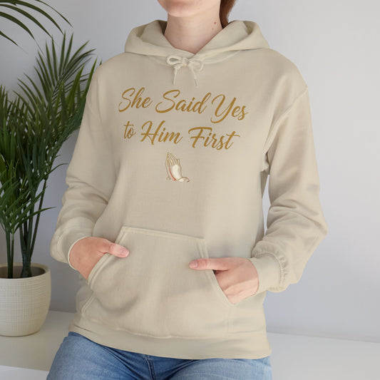 She Said Yes To Him First Hoodie — Engagement Proposal Sweatshirt