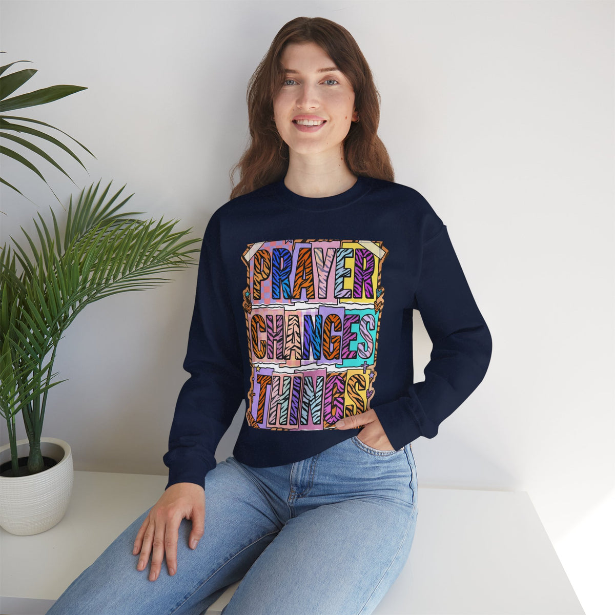Prayer Changes Things Sweatshirt | Christian rainbow scripture, mixed-font faith