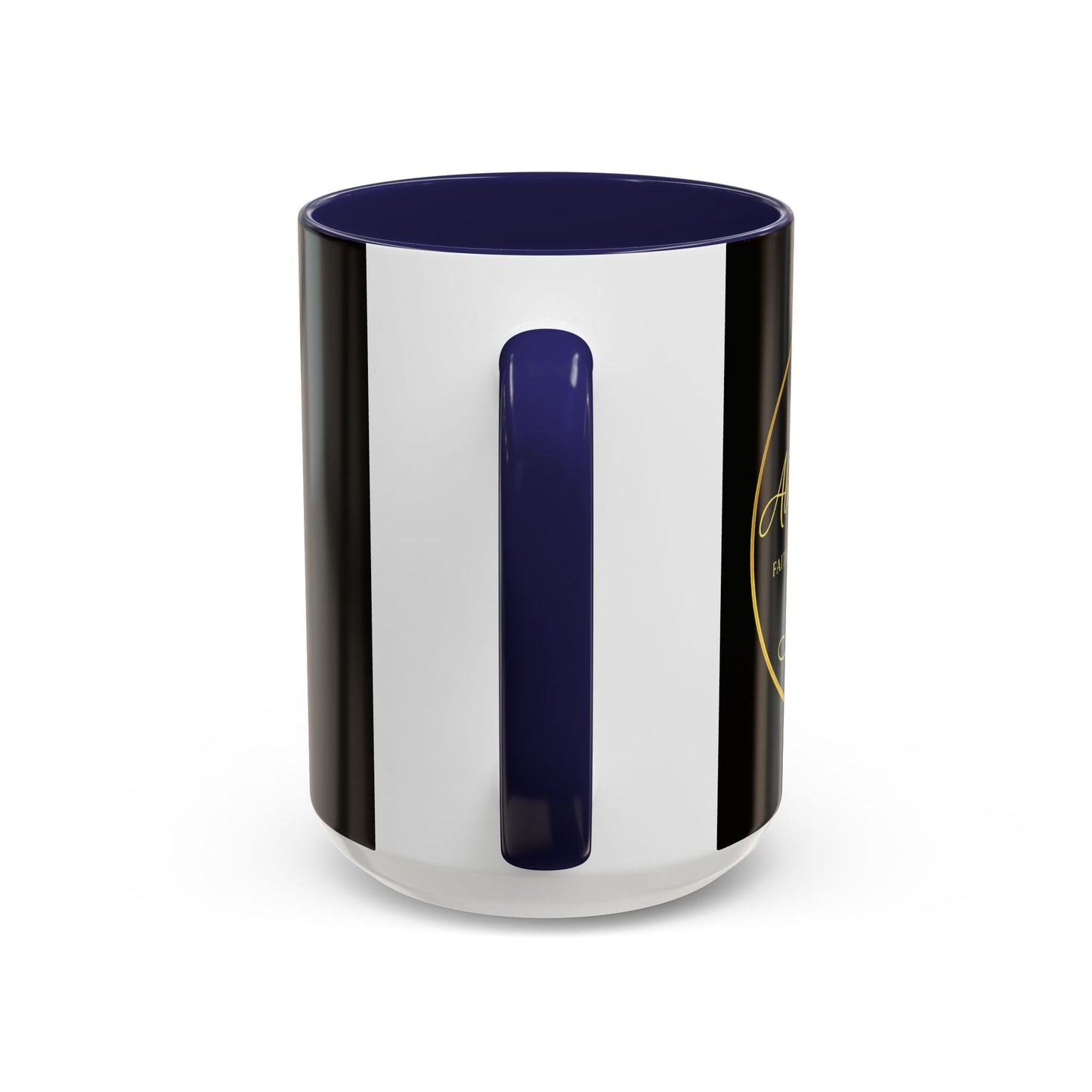 Black Accent Coffee Mug — "Abafamilystore: Faith • Family • Purpose" Gold Logo