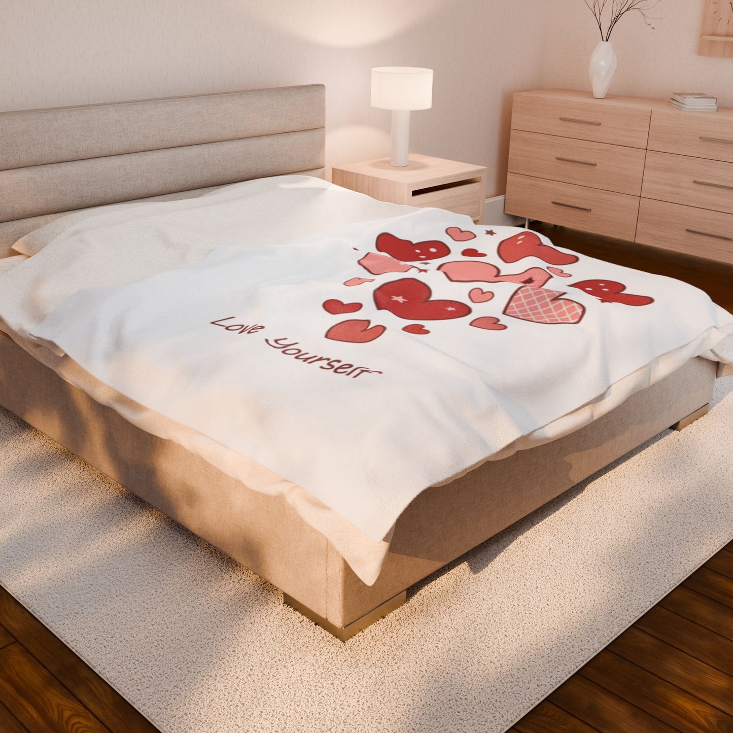 Love Yourself Plush Blanket — Watercolor Hearts Inspirational Velveteen Throw