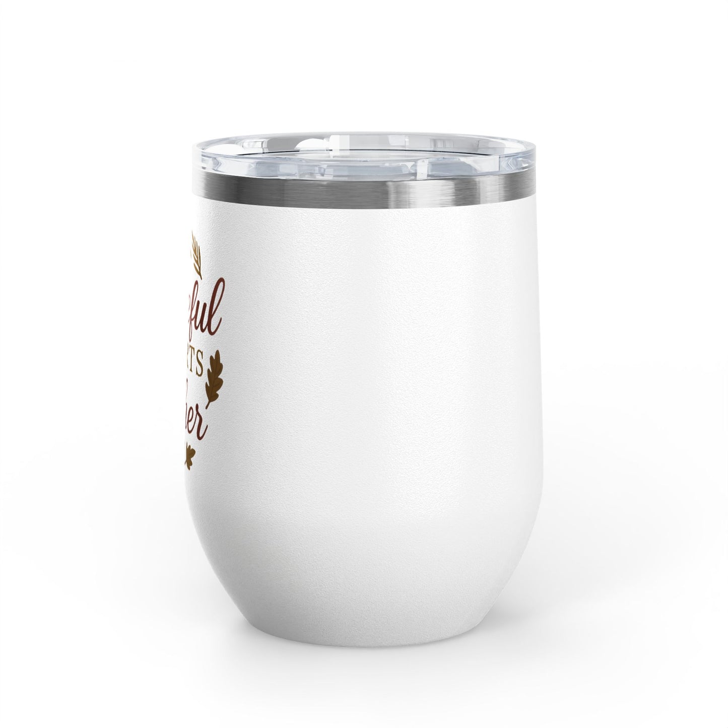 Grateful Hearts Gather 12oz Wine Tumbler — Thanksgiving Fall Leaves Stemless Cup