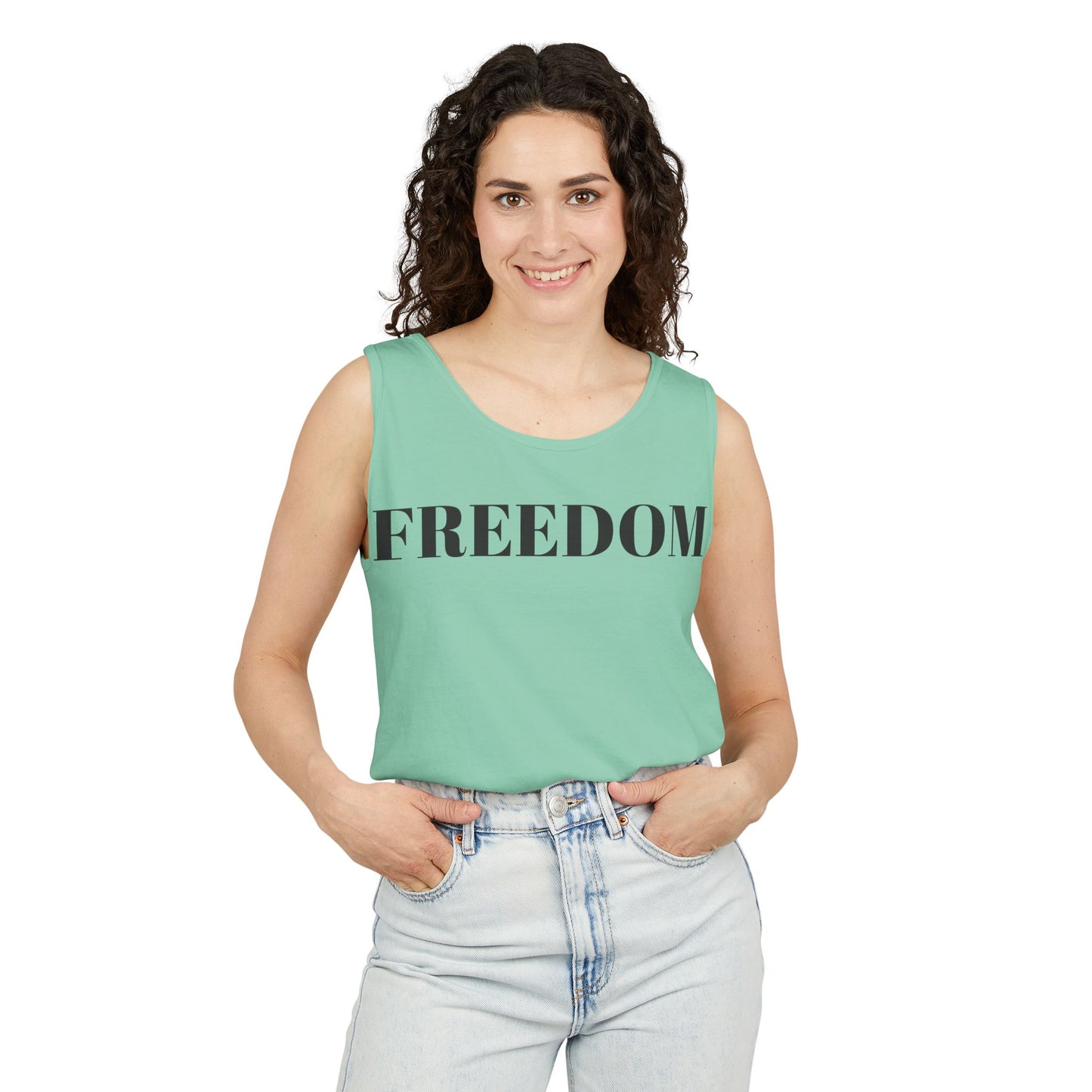 Freedom Unisex Garment-Dyed Tank Top - Comfortable Summer Wear, Casual Lounge, Outdoor Fitness, Inspirational Gift, Vacation Apparel
