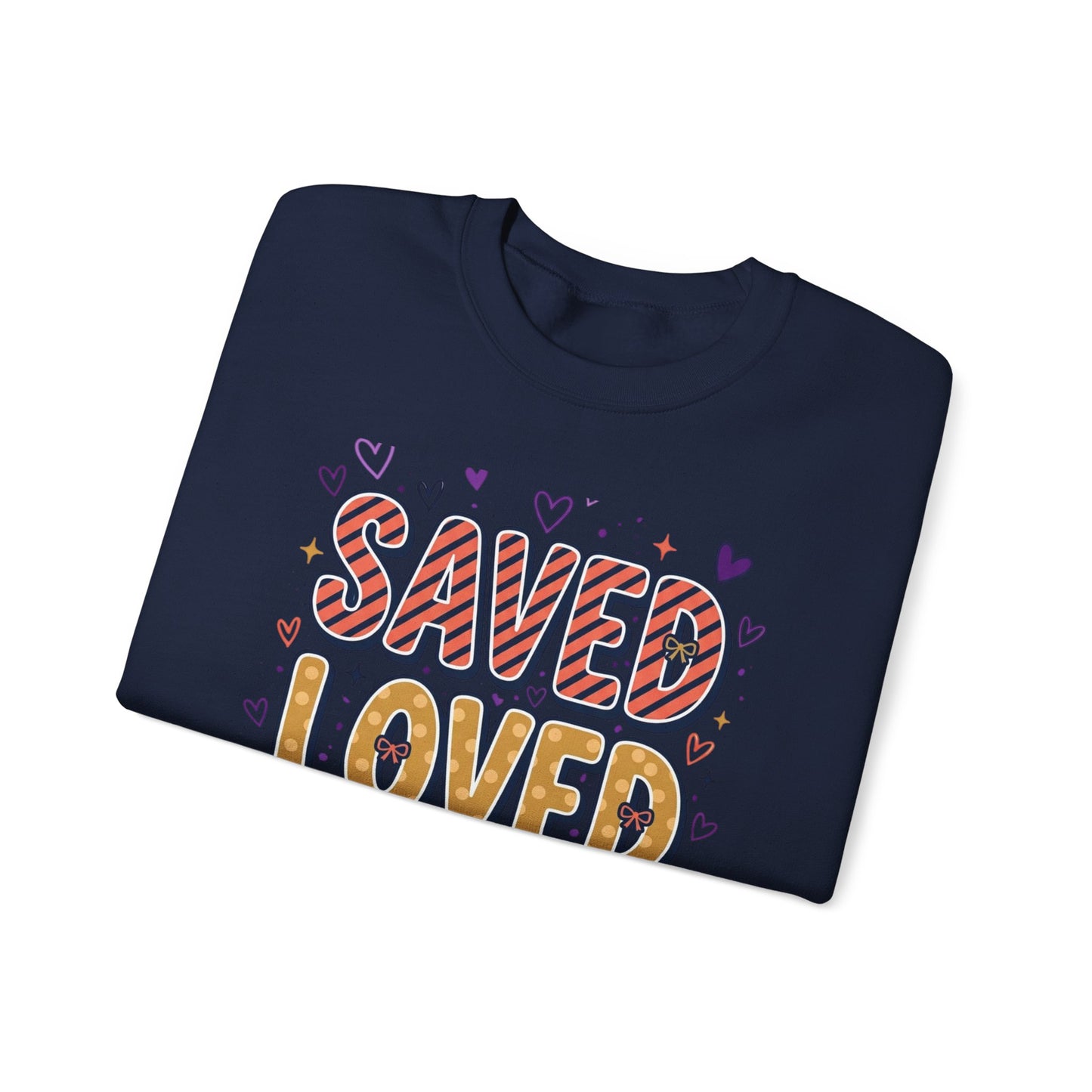 Saved Loved Forgiven Sweatshirt | Christian rainbow scripture style