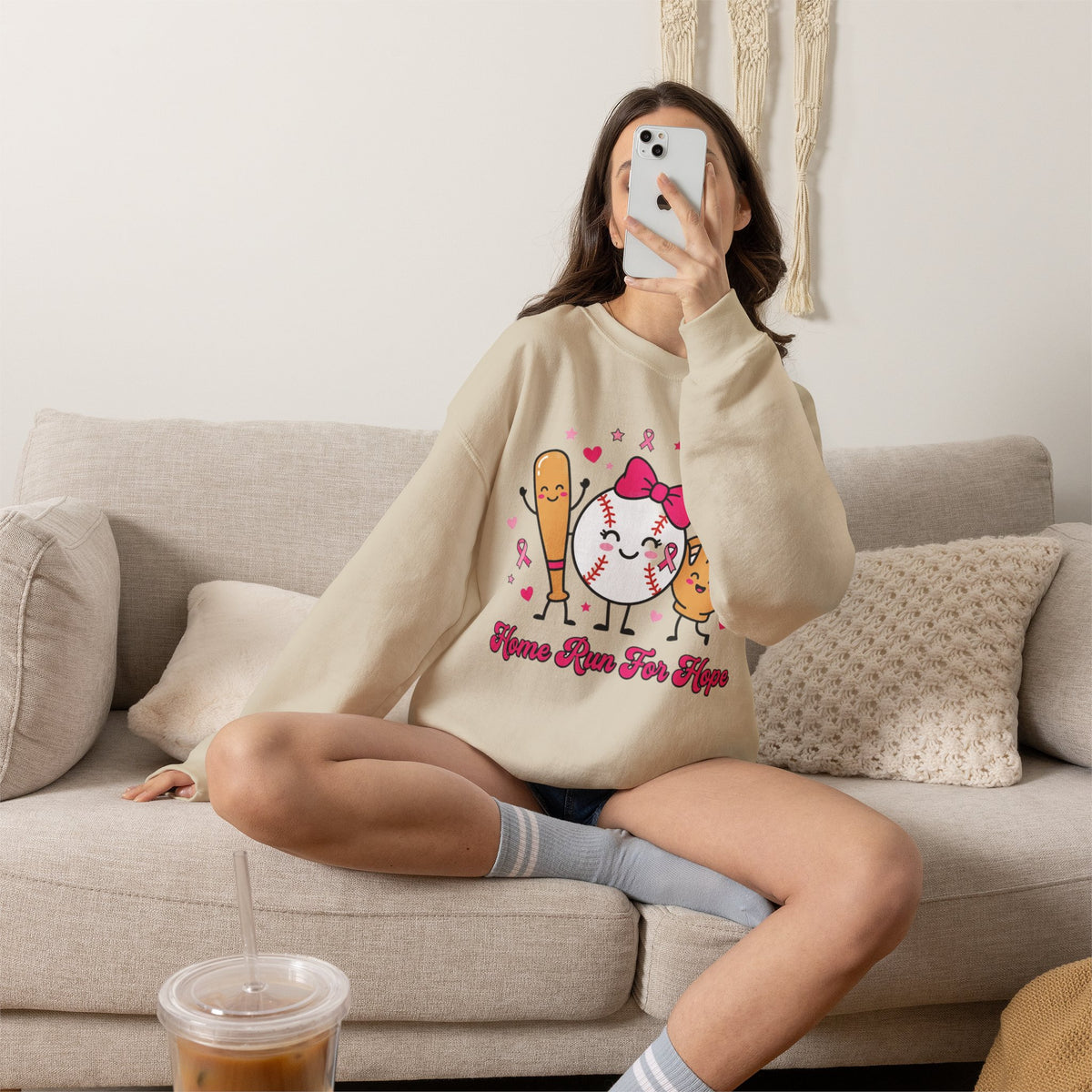 Softball Ribbon Team Support Sweatshirt | Breast Cancer Awareness