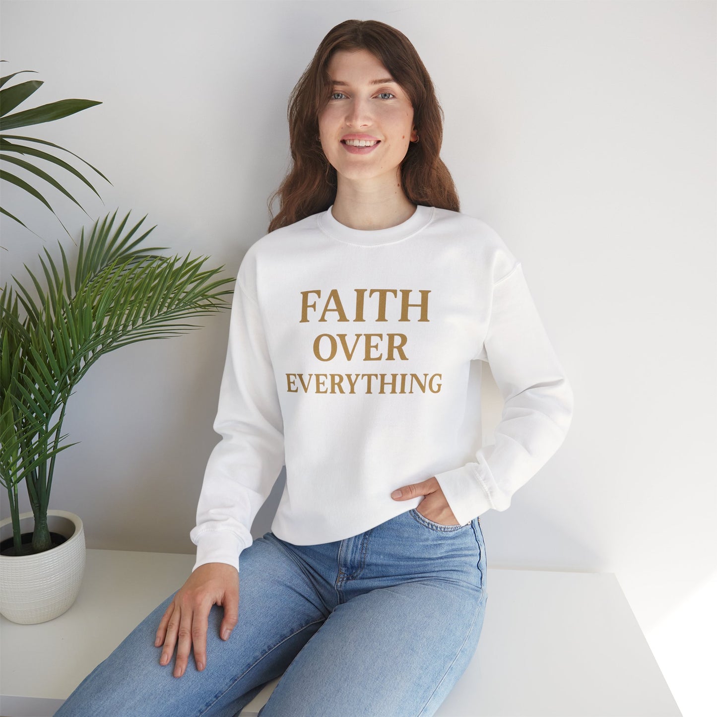 Faith Over Everything Crewneck Sweatshirt – Inspirational Christian Pullover