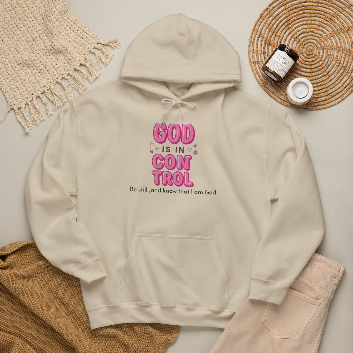 God Is in Control Hoodie | Christian Rainbow Script, Playful Faith Apparel