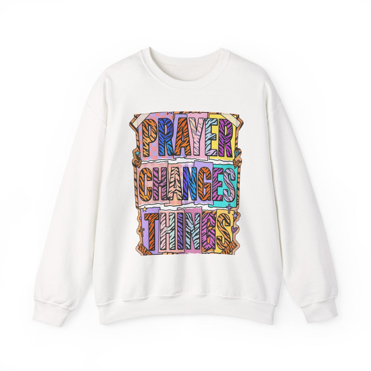 Prayer Changes Things Sweatshirt | Christian rainbow scripture, mixed-font faith