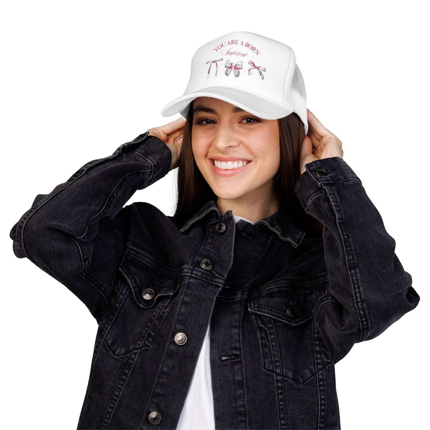 Embroidered Survival Trucker Hat - Inspirational, Unique Gift, Casual Wear, Cancer Awareness, Everyday Style