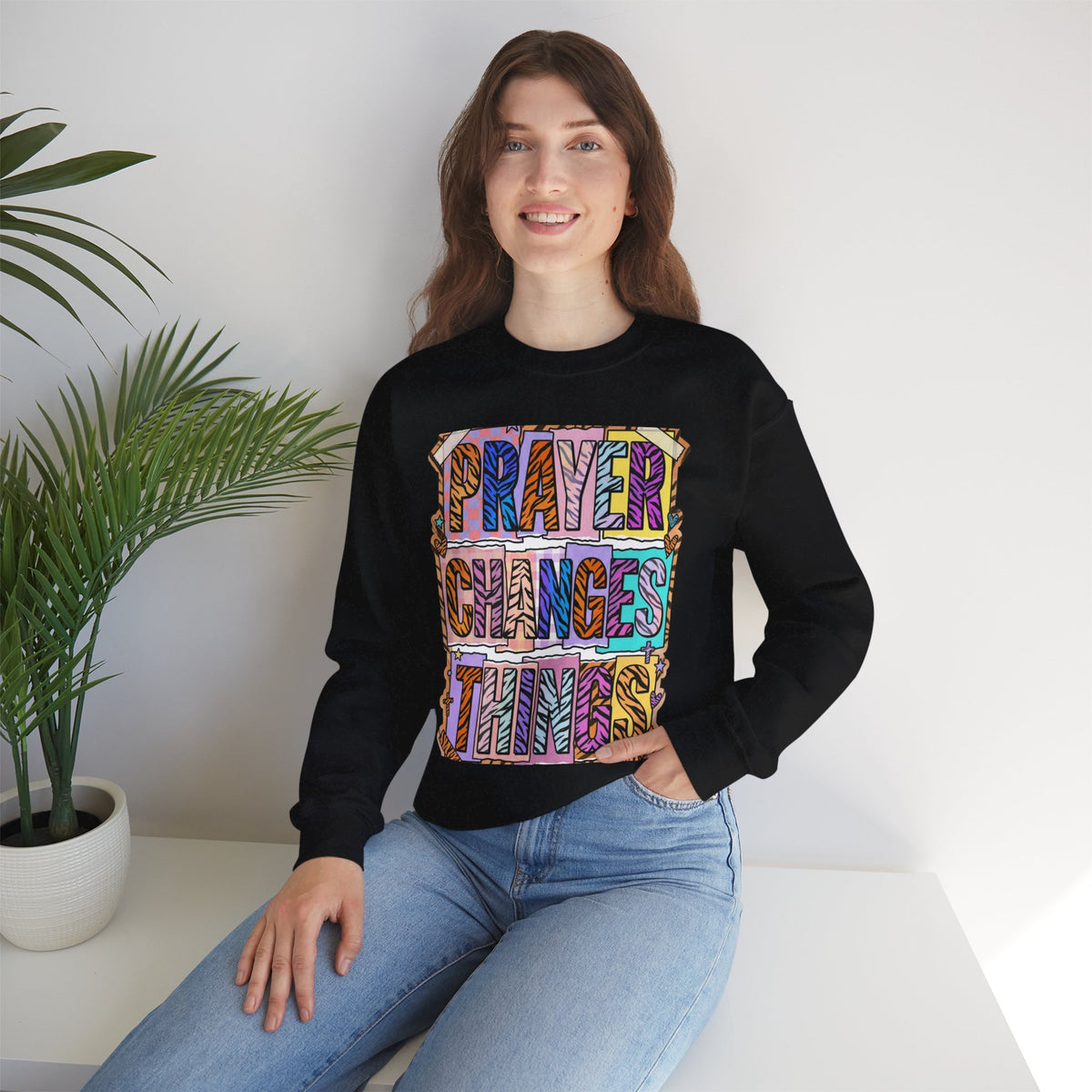 Prayer Changes Things Sweatshirt | Christian rainbow scripture, mixed-font faith