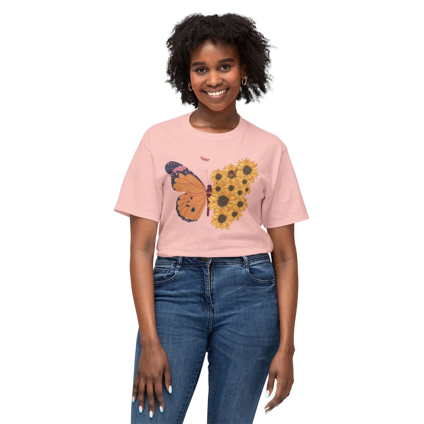 Butterfly Sunflower T-Shirt - Nature Inspired Cotton Tee