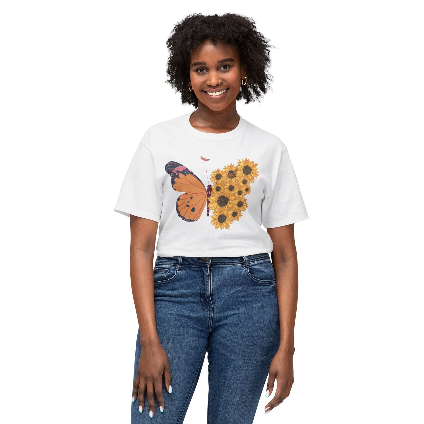 Butterfly Sunflower T-Shirt - Nature Inspired Cotton Tee