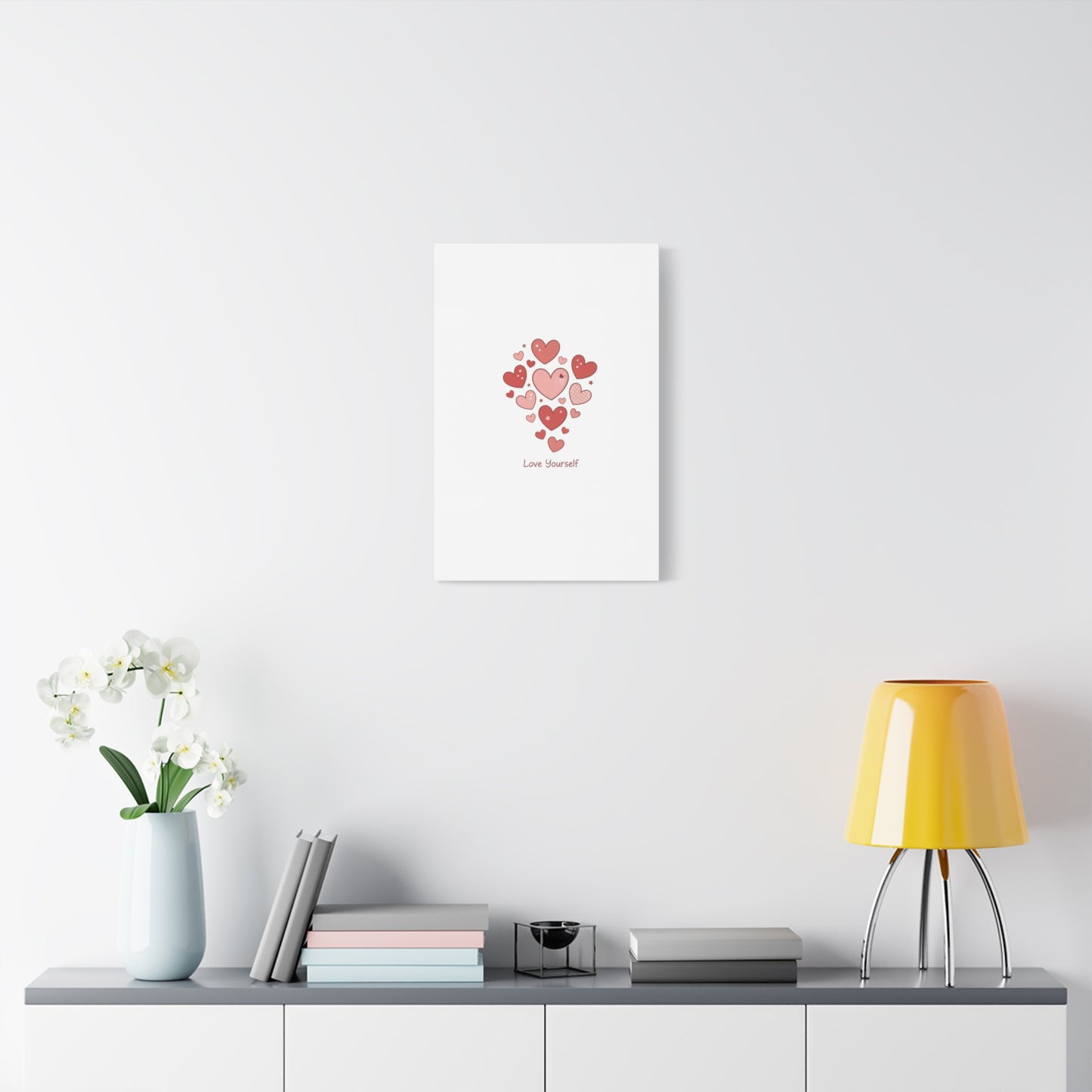 Love Yourself Canvas Wall Art — Watercolor Hearts Inspirational Home Decor