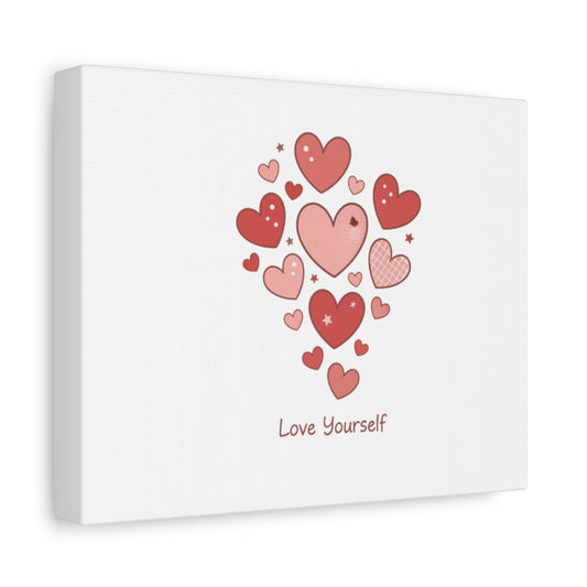 Love Yourself Canvas Wall Art — Watercolor Hearts Inspirational Home Decor