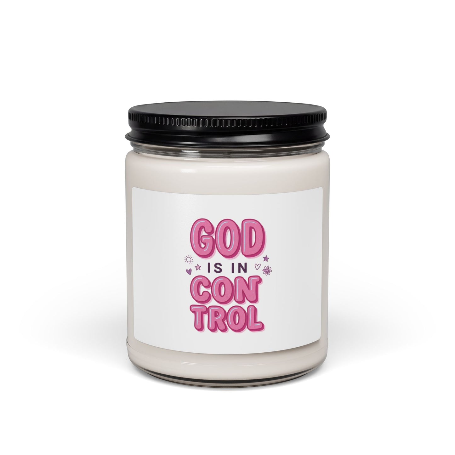 God Is In Control Candle | Scented Soy Christian Faith Candle, Pink Rainbow Typography