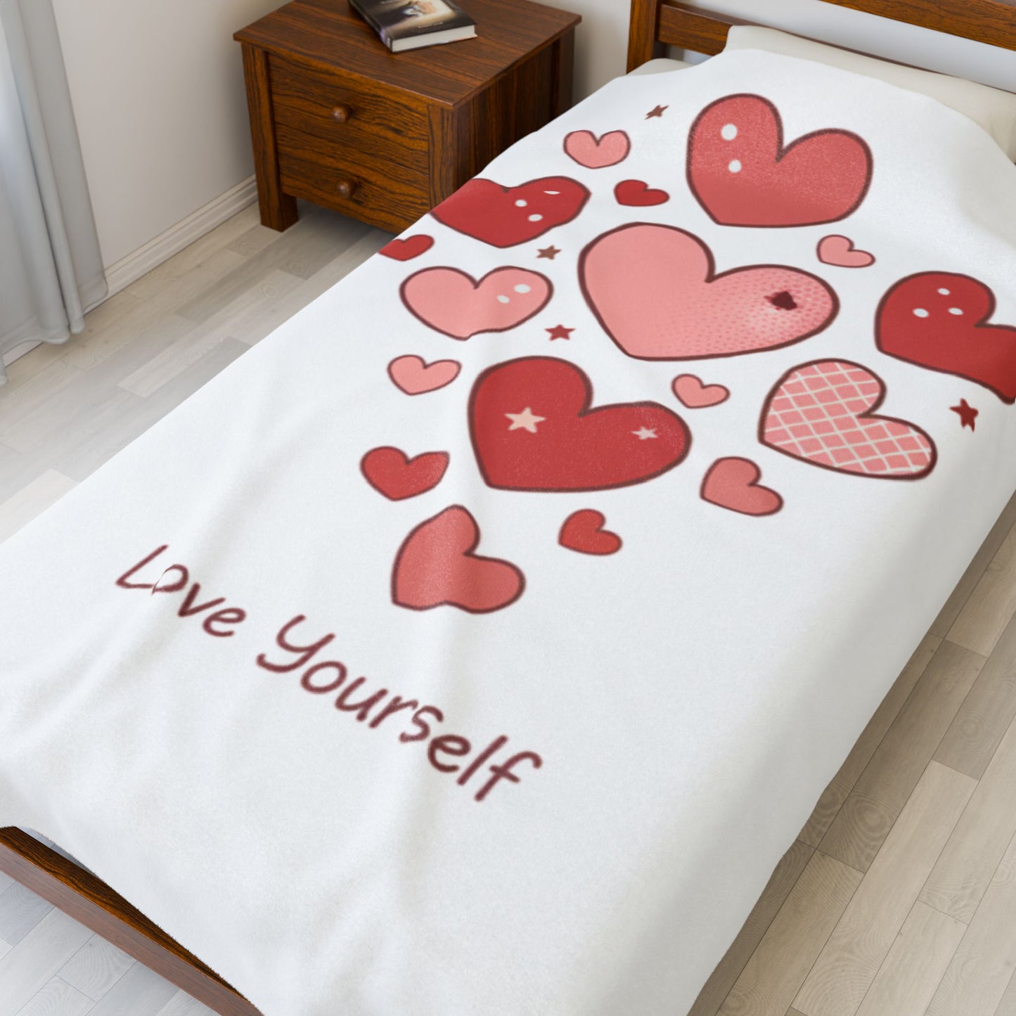 Love Yourself Plush Blanket — Watercolor Hearts Inspirational Velveteen Throw