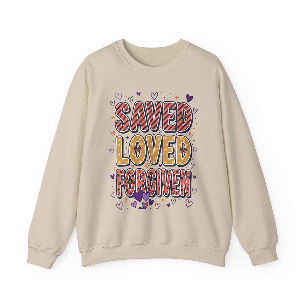 Saved Loved Forgiven Sweatshirt | Christian rainbow scripture style